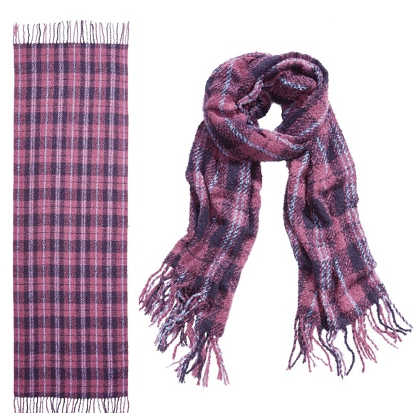 Free People Emerson Plaid Blanket Scarf Plum - Picture 7 of 8